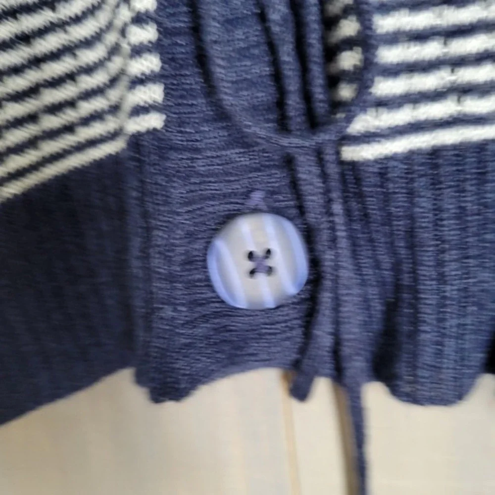 Merona Cardigan Sweater Women 20W/22W Navy Blue‎ Striped Pointelle Open Knit - Picture 7 of 10